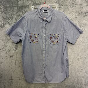 CST Sport Women Sz 1x blouse blue white stars hearts